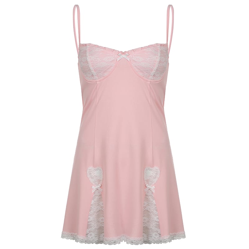 Lace Stitching Bow Suspender Skirt in Feminine Fashion