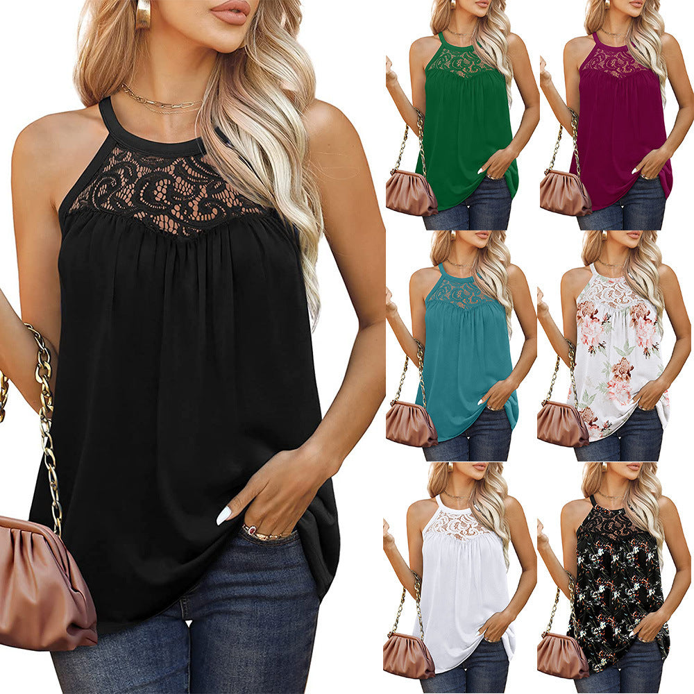 Women's Loose Fit Summer Lace Halter Tank Top