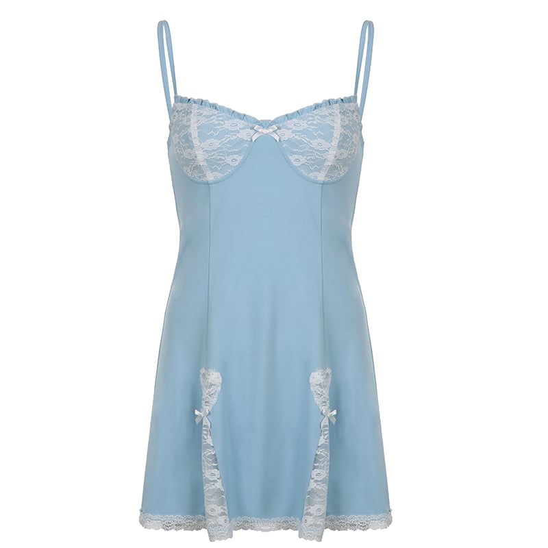 Lace Stitching Bow Suspender Skirt in Feminine Fashion