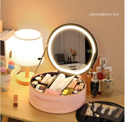 Round LED Makeup Bag With Mirror Light