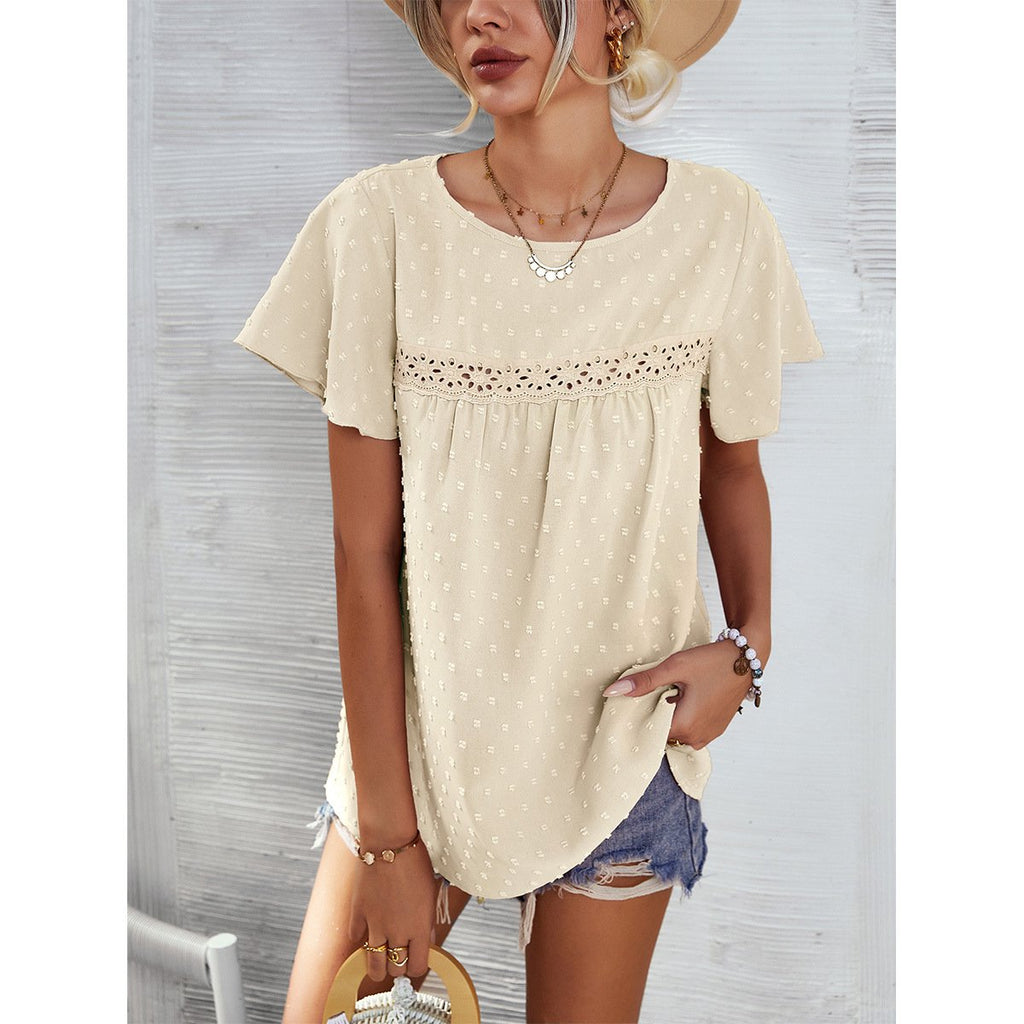 Solid Color Lace Babydoll Short Sleeve Summer Top